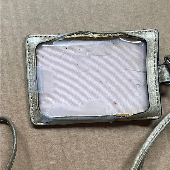 Coach Brown Signature Canvas Lanyard ID Holder with Metallic Trim - Picture 2 of 5